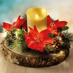 Décorations Intérieures Noël|Table De Noël|Tempsl Centre de table Poinsettias LED
