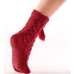 Chaussures, Chaussons Et Accessoires|Tempsl Chaussettes tricot antiglisse : Bordeaux ou Beige