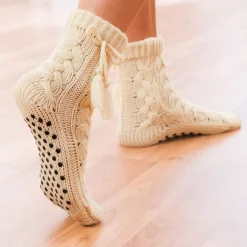 Chaussures, Chaussons Et Accessoires|Tempsl Chaussettes tricot antiglisse : Bordeaux ou Beige