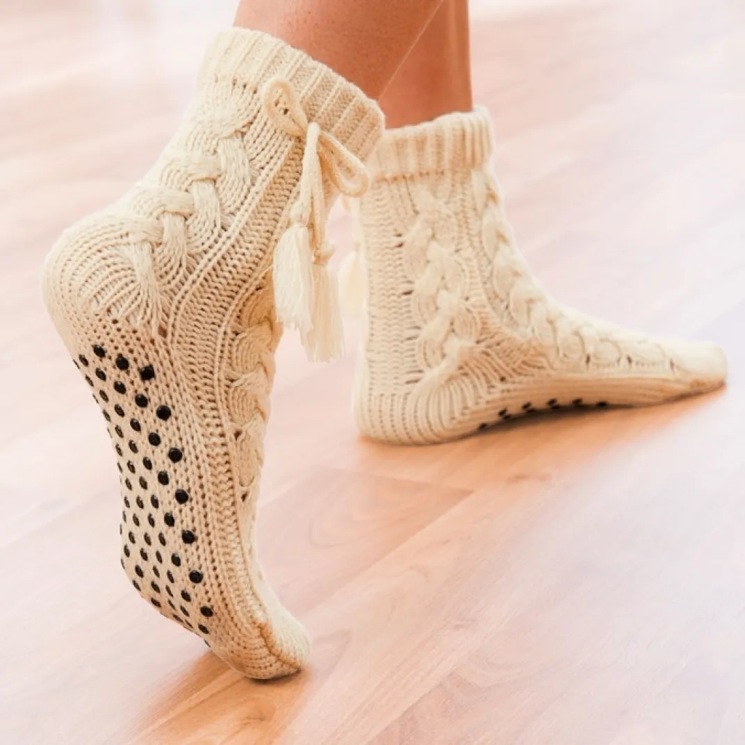 Chaussures, Chaussons Et Accessoires|Tempsl Chaussettes tricot antiglisse : Bordeaux ou Beige