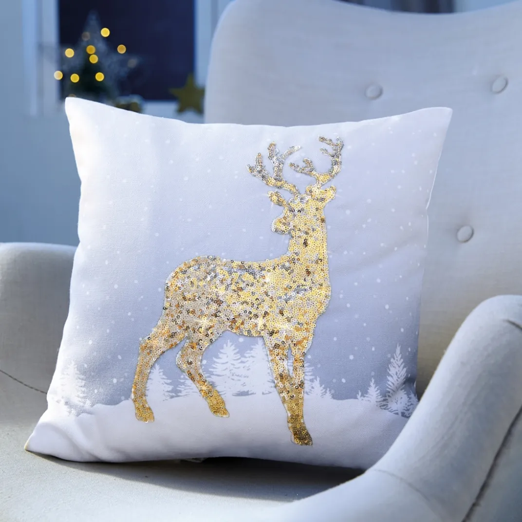 Décorations Intérieures Noël|Décorations|Tempsl Coussin cerf pailleté