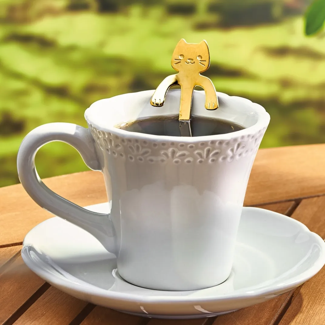 Accessoires Petit-Déjeuner|Art De La Table|Tempsl 4 cuillères à café chat