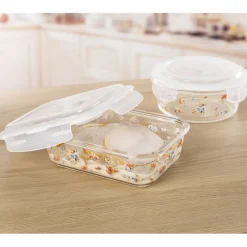 Fraîcheur / Conservation|Tempsl Lot de 3 boîtes borosilicate fleuries