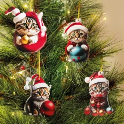 Décorations Intérieures Noël|Décorations|Tempsl Lot de 4 décorations chats