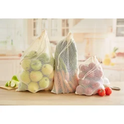 Organisation Et Entretien|Tempsl Lot de 3 filets fruits/légumes coton