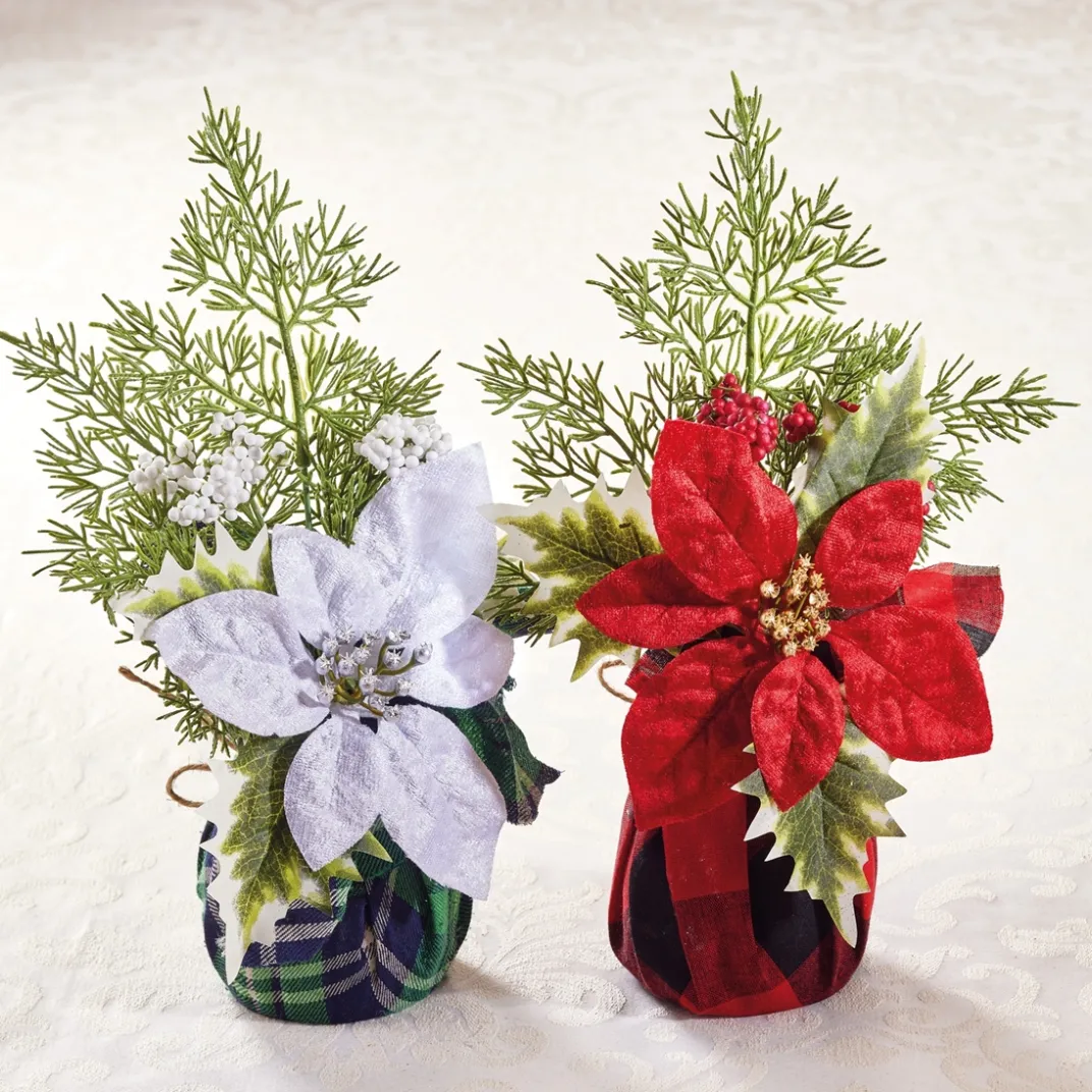 Décorations Intérieures Noël|Décorations|Tempsl Lot de 2 poinsettias : 1 rouge + 1 blanc