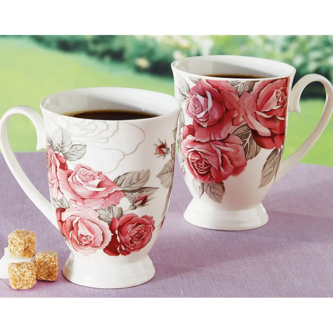 Accessoires Petit-Déjeuner|Art De La Table|Tempsl 2 mugs motif roses