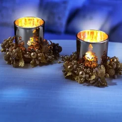 Décorations Intérieures Noël|Table De Noël|Tempsl 2 photophores dorés