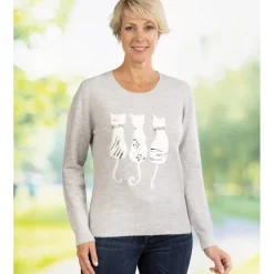 Idées Cadeaux Noël|Vêtements|Tempsl Pull chat gris