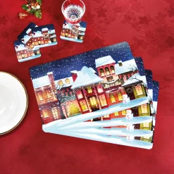 Décorations Intérieures Noël|Table De Noël|Tempsl 4 sets + 4 dessous de verres Noël sous la neige