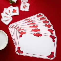 Table De Noël|Art De La Table|Tempsl 6 sets de table poinsettia +6 sous-verre