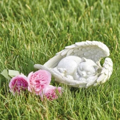 Décorations Jardin Et Extérieur|Tempsl Statuette ange chat ou chien endormi