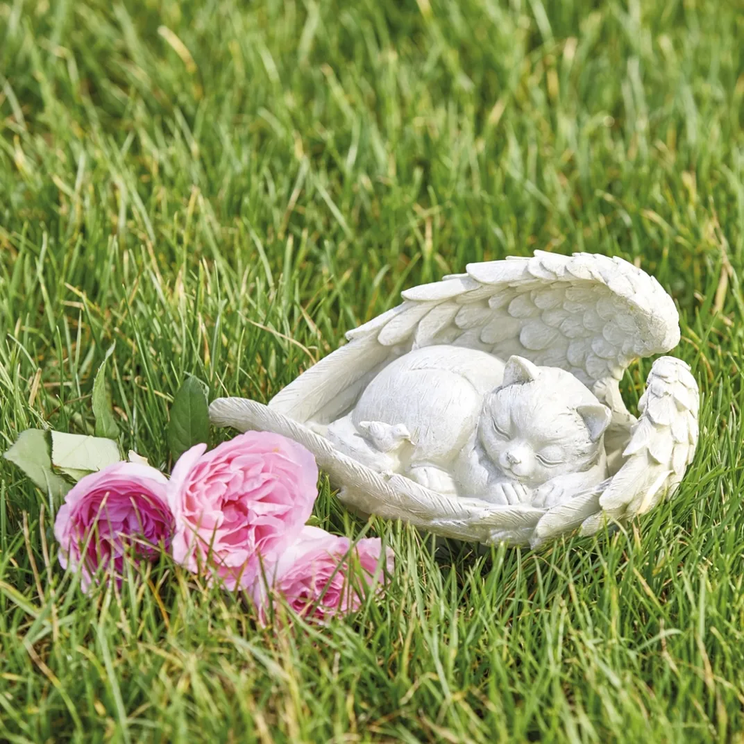 Décorations Jardin Et Extérieur|Tempsl Statuette ange chat ou chien endormi