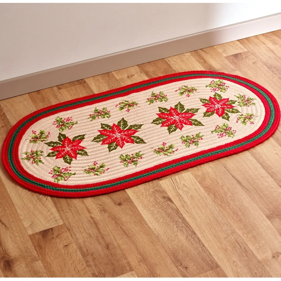 Décorations Intérieures Noël|Décorations Cuisine|Tempsl Tapis ovale poinsettias